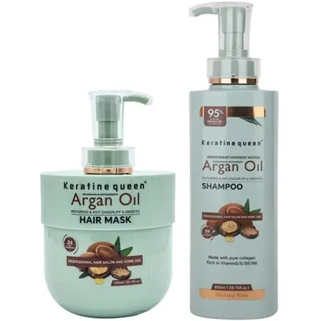 ست شامپو و ماسک مو کراتین کویین مدل آرگان